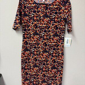 LuLaRoe Julia  Dress Navy Orange Abstract Modern NWT size S